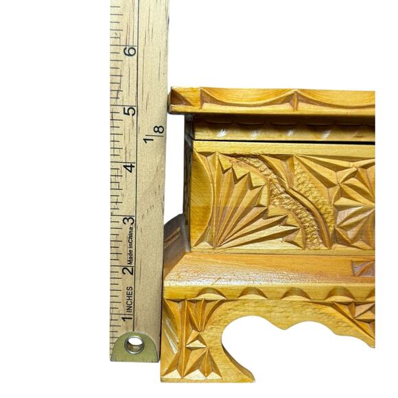 Russia Intricate Carved Wooden Trinket Jewelry Box Vintage Blue Velvet 8" USSR - Picture 12 of 14